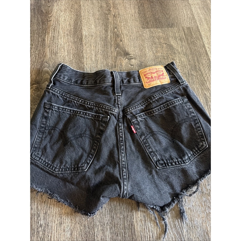 Levi's 501 Shorts Womens W25 Cut Off High-Rise Festival Black Washed Rigid Denim